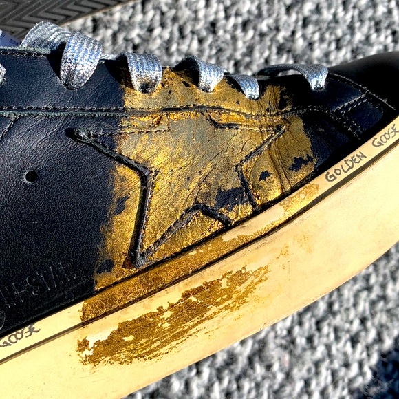 GOLDEN GOOSE HI STAR BLACK LEATHER TRAINERS GOLD DETAIL THICK SOLE EUC SIZE 37 - Picture 2 of 16